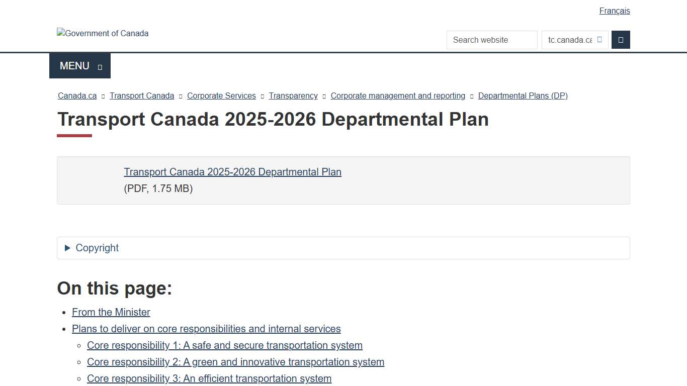 Transport Canada 2025-2026 Departmental Plan